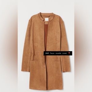 H&M faux suede coat tan/brown color